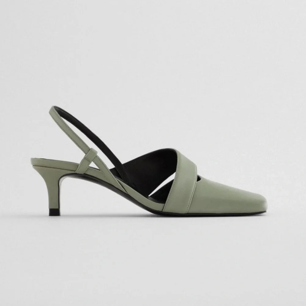 ZARA BNWT Leather Square Toe HeelsSize US 10